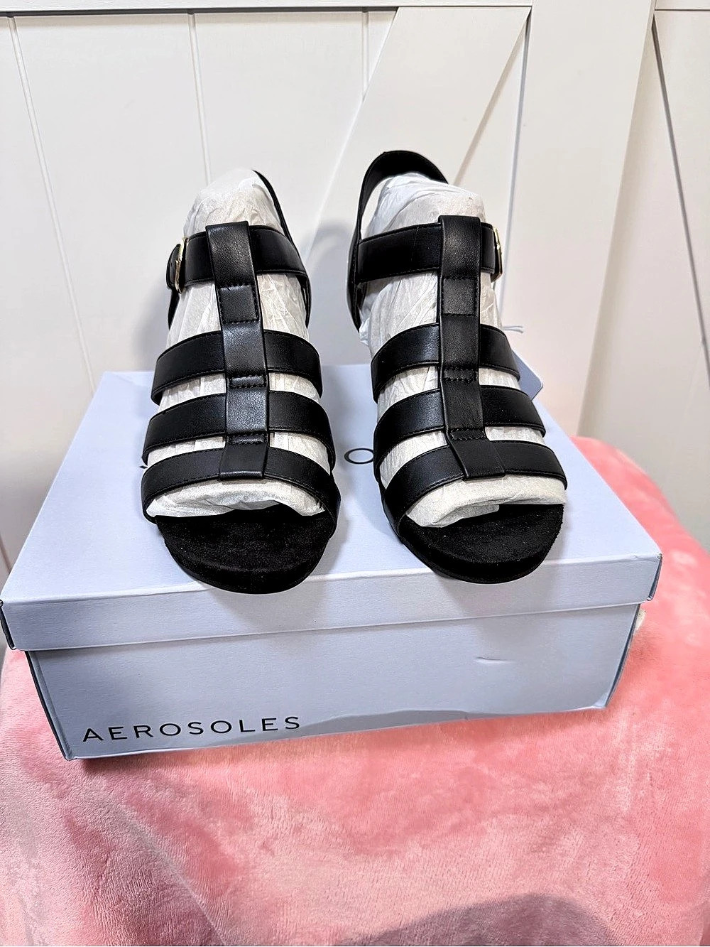 Aerosoles Socking Black & White Wedge Sandals US 8.5 NWT